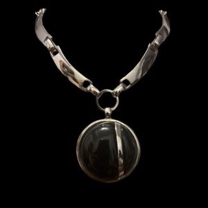 Minimalist Silver and Black Pendant Necklace